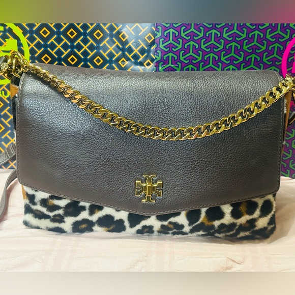 Tory Burch Handbags - Tory Burch Dark Brown and Gold Chain Cheetah Shoulder Bag